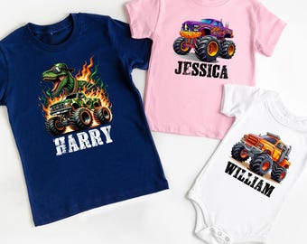 Personalized Monster Truck Shirt, Custom Name Kids Boys Girls TShirt