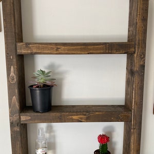 Farmhouse wooden rope shelf, Batroom shelves over toilet, Ladder storage unit, Modern rustic home decor storage and organization