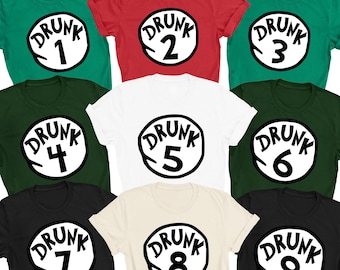 Drunk Number Christmas Shirt, Funny Holiday Drinking Squad Tee, Adult Party Group Outfit, Friends Bar Crawl Gift