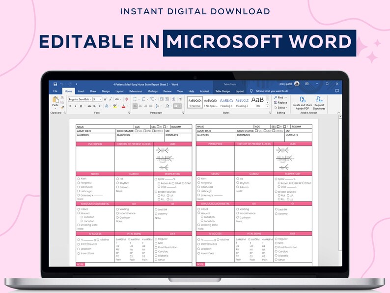 Best Four Patient Nursing Report Sheet for Step Down Units, Medsurg
