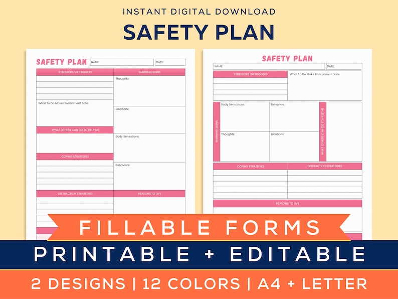 Printable Safety Plan, Therapy Aid, Coping Skills, School Counselor