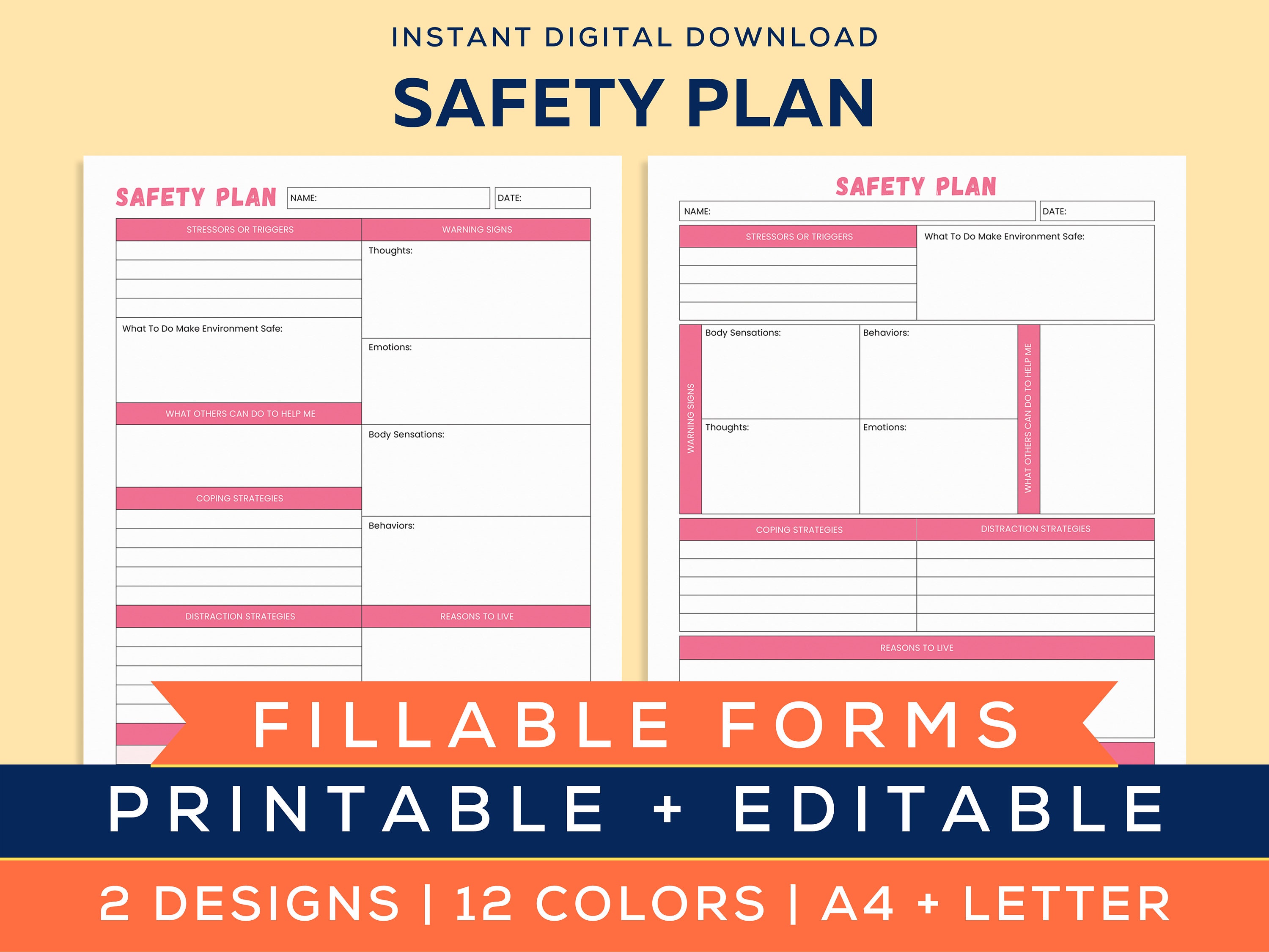 Printable Safety Plan Therapy Aid Coping Skills School Etsy UK