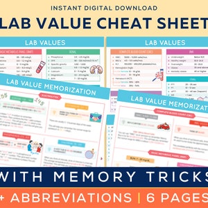 Lab Value Cheat Sheet | Memory Tricks | Memorize Sheet | Nursing study guides | Nursing study sheets | study notes, Digital Download