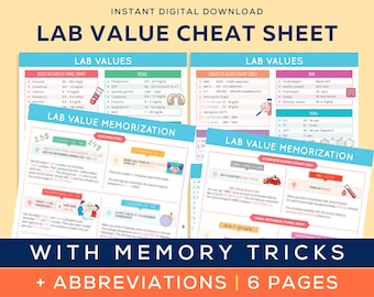 Lab Value Cheat Sheet | Memory Tricks | Memorize Sheet | Nursing study guides | Nursing study sheets | study notes, Digital Download