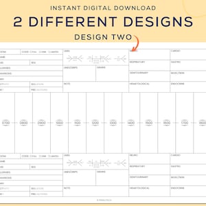 May include: A printable medical chart template with a blank grid for recording patient information, vital signs, and medications. The chart is divided into sections for labs, neuro, respiratory, gastro, genitourinary, hematological, and endocrine. The chart also includes a section for notes and a timeline for recording events throughout the day.