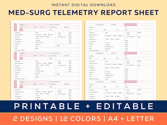 Printable Telemetry Report Sheet 3 Patient Report Sheet | Etsy India