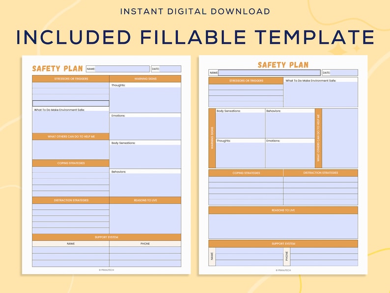 Printable Safety Plan, Therapy Aid, Coping Skills, School Counselor