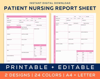 Printable Patient Nursing Report Sheet Template | Medical-Surgical | Nurse Brain Sheet | Single Patient Reporting | ICU Nurses resources