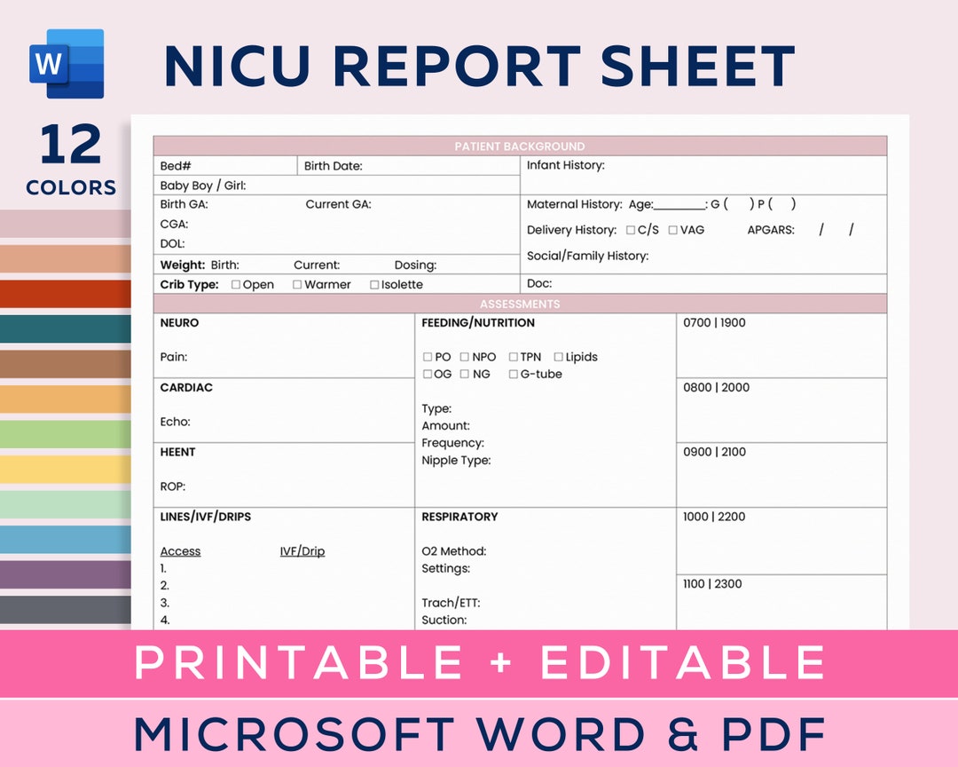 NICU Report Sheet, Nicu Brain, Baby Nurse Brain, Neonatal ICU Nurse