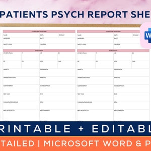 2 Patients Psych Nurse Report Sheet, Psych Nurse Brain, Nursing Organizer, Psych RN/LPN/PMHNP, Nurse resources, Microsoft Word Template