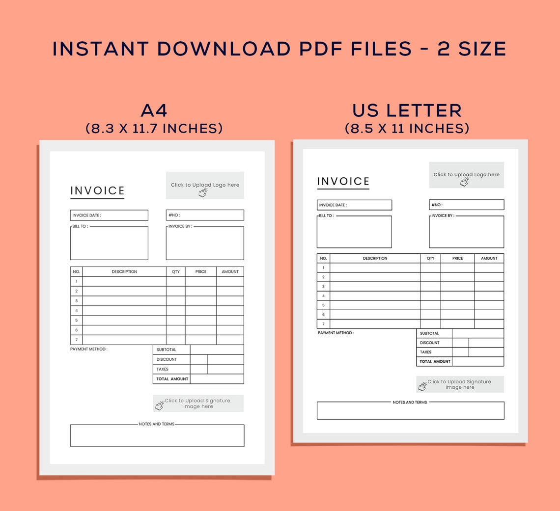 Printable Invoice Template | Business Invoice | Fillable PDF Template | Auto Calculate ...