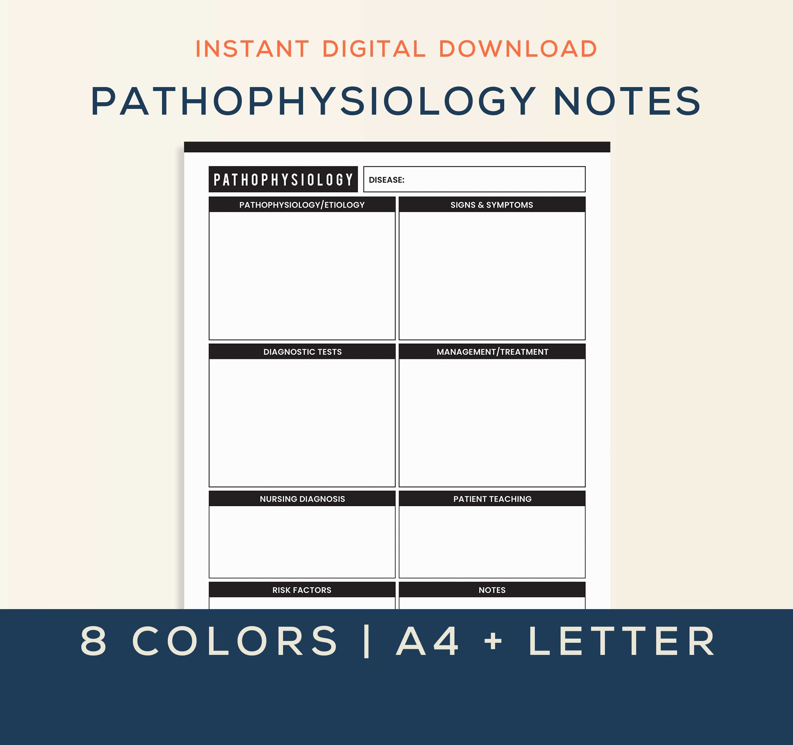 Pathophysiology Lettering Printable Pathophysiology Notes Template | Nursing Student Disease ...