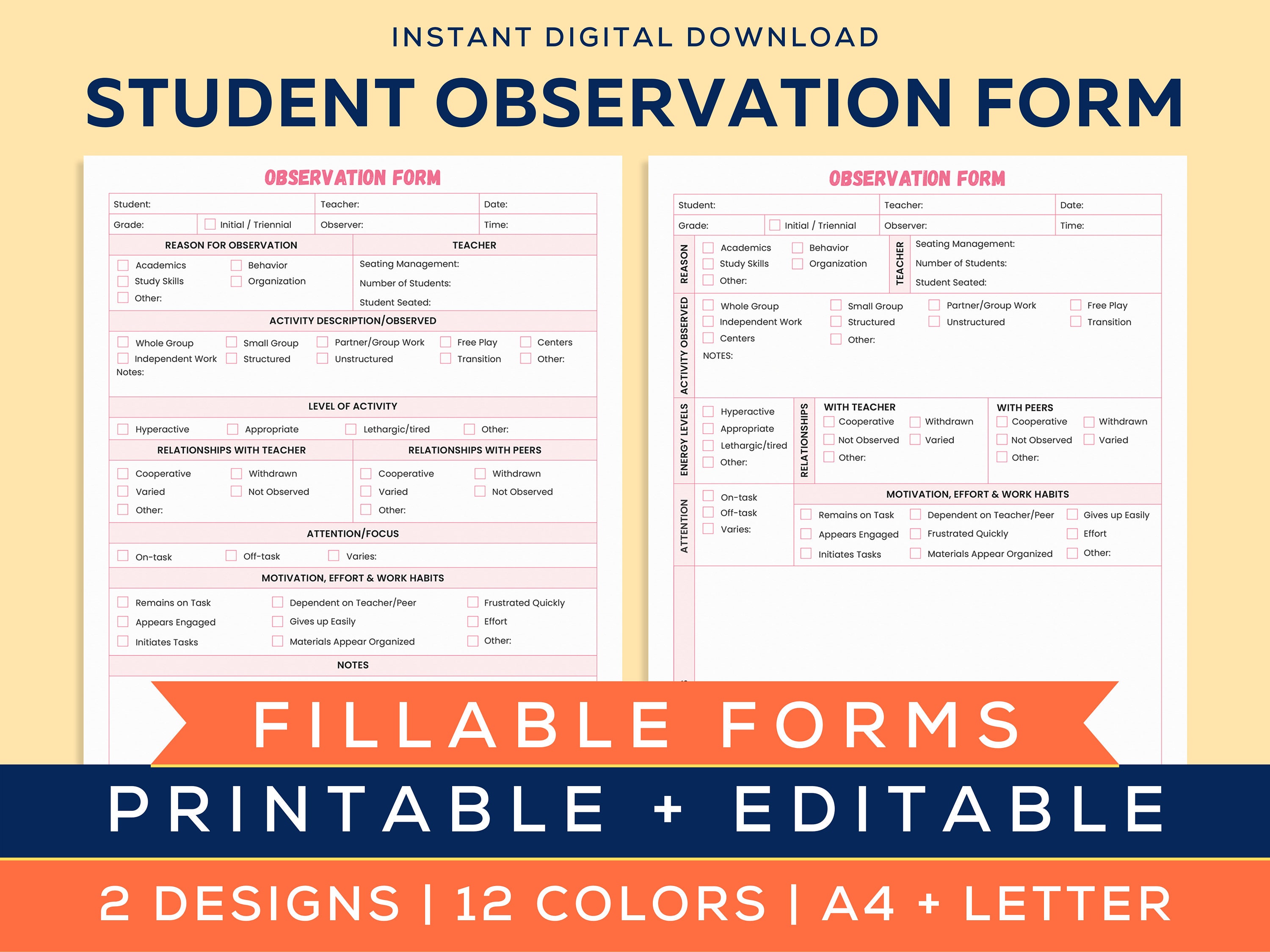 Printable Observation Form Student Observations School Psychologist Printable Observation Form Student Observations School Psychologist