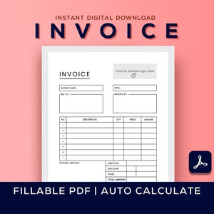 Printable Invoice Template | Business Invoice | Fillable PDF Template | Auto Calculate | Editable Invoice | Modern Invoice, Instant download