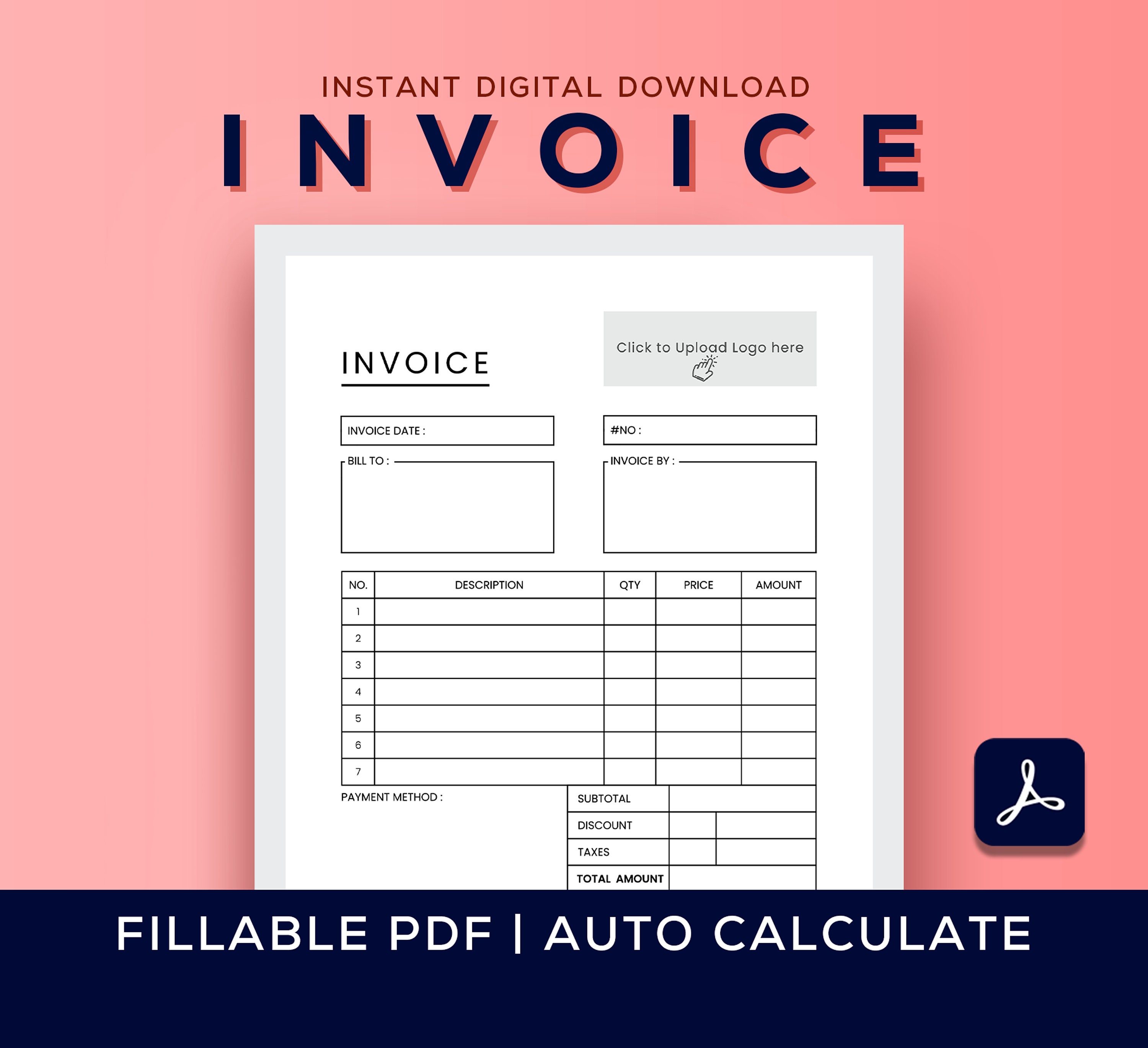 Printable Invoice Template | Business Invoice | Fillable PDF Template ...