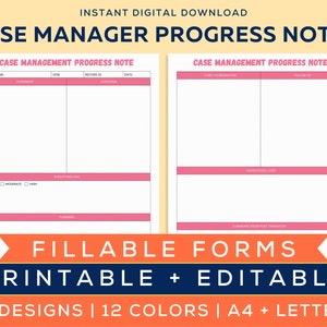 Case Manager Progress Notes, Fillable, Printable & Editable Form, Social Workers, clients/support systems, Mental Health Case Notes Template