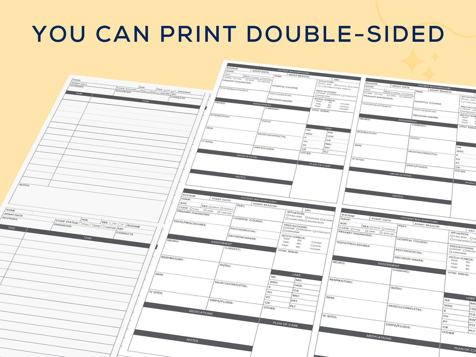 Printable 4 Patient Nursing Report Sheet Template Four Patient Med Surg