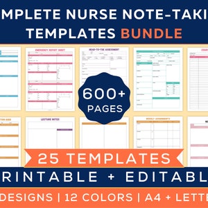 Komplettes Vorlagen-Bundle für Pflegenotizen | Krankenpflegeschule | Pflegeanleitungen | 600+ Seiten | A4, Letter | Druckbar & Bearbeitbar