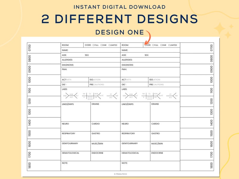 May include: A printable medical chart template with two different designs. The first design includes sections for patient information, vital signs, labs, medications, and a note section. The second design includes sections for patient information, vital signs, labs, medications, and a note section.