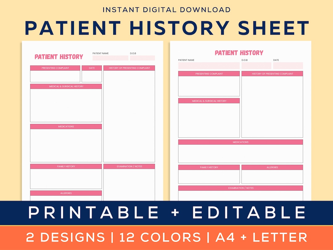 Nursing Patient History Sheet, Patient History Taking Notepad