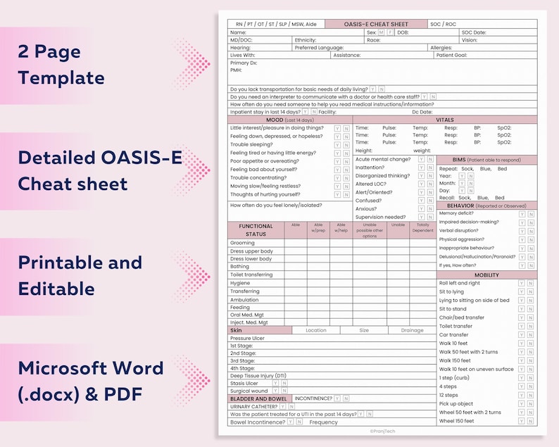 OASIS E Cheat Sheet for Home Health Nurses Start of Care Template OASIS E Cheat Sheet for Home Health Nurses Start of Care Template