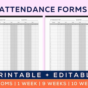 Attendance Forms for Teachers, Attendance Tracker, School Attendance, Weekly Attendance Chart, Absence Tracker, EDITABLE with Microsoft Word