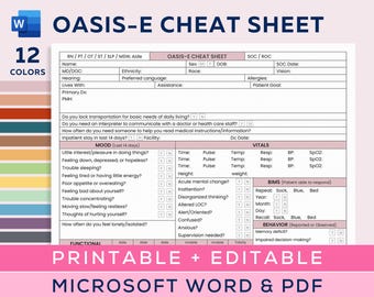 Hoja de referencia de OASIS-E para enfermeras de atención domiciliaria, plantilla de inicio de atención, hoja de referencia para visitas de enfermería, guía de evaluación de SOC, Nurse Brain