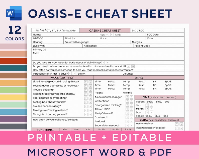 OASIS E Cheat Sheet for Home Health Nurses Start of Care Template OASIS E Cheat Sheet for Home Health Nurses Start of Care Template
