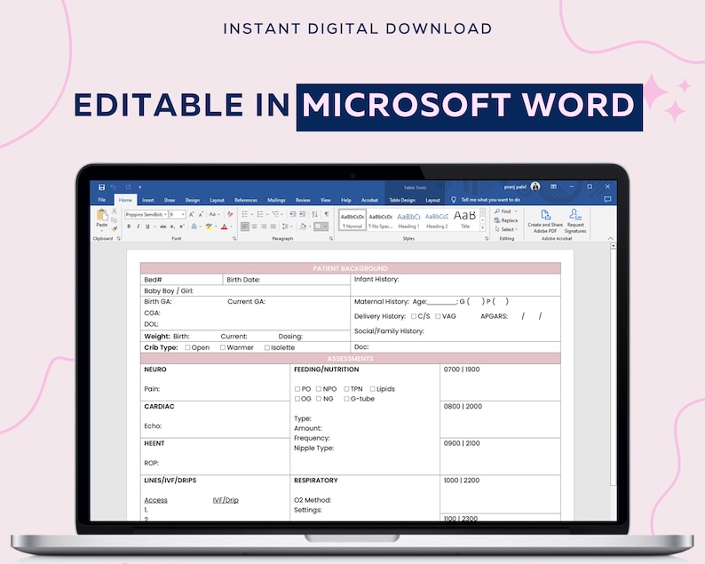 Puede incluir: Un formulario de admisi&oacute;n de paciente imprimible para un reci&eacute;n nacido, disponible para descargar digitalmente. El formulario es editable en Microsoft Word e incluye secciones para los antecedentes del paciente, las evaluaciones y la alimentaci&oacute;n/nutrici&oacute;n.