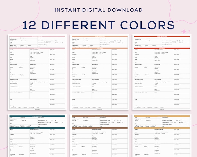 Puede incluir: Descarga digital imprimible de 12 versiones de color diferentes de un formulario de admisi&oacute;n del paciente. El formulario incluye secciones para la informaci&oacute;n demogr&aacute;fica del paciente, el historial m&eacute;dico y la informaci&oacute;n sobre los medicamentos.