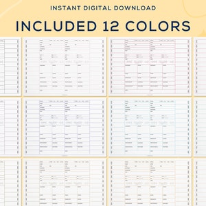 May include: Twelve printable weekly planner pages in different colors. Each page has a space for the week's date, a to-do list, and a section for notes. The pages are designed to help you stay organized and on track.