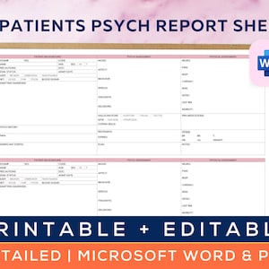 Psych Nurse Report Sheet for 2 patients, Psych Nurse Brain, Nursing Organizer, Behavioral Health Nurse, Nurse resources, Microsoft Word, PDF