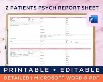 Psych Nurse Report Sheet voor 2 patiënten, Psych Nurse Brain, Nursing Organizer, Behavioral Health Nurse, Nurse resources, Microsoft Word, PDF
