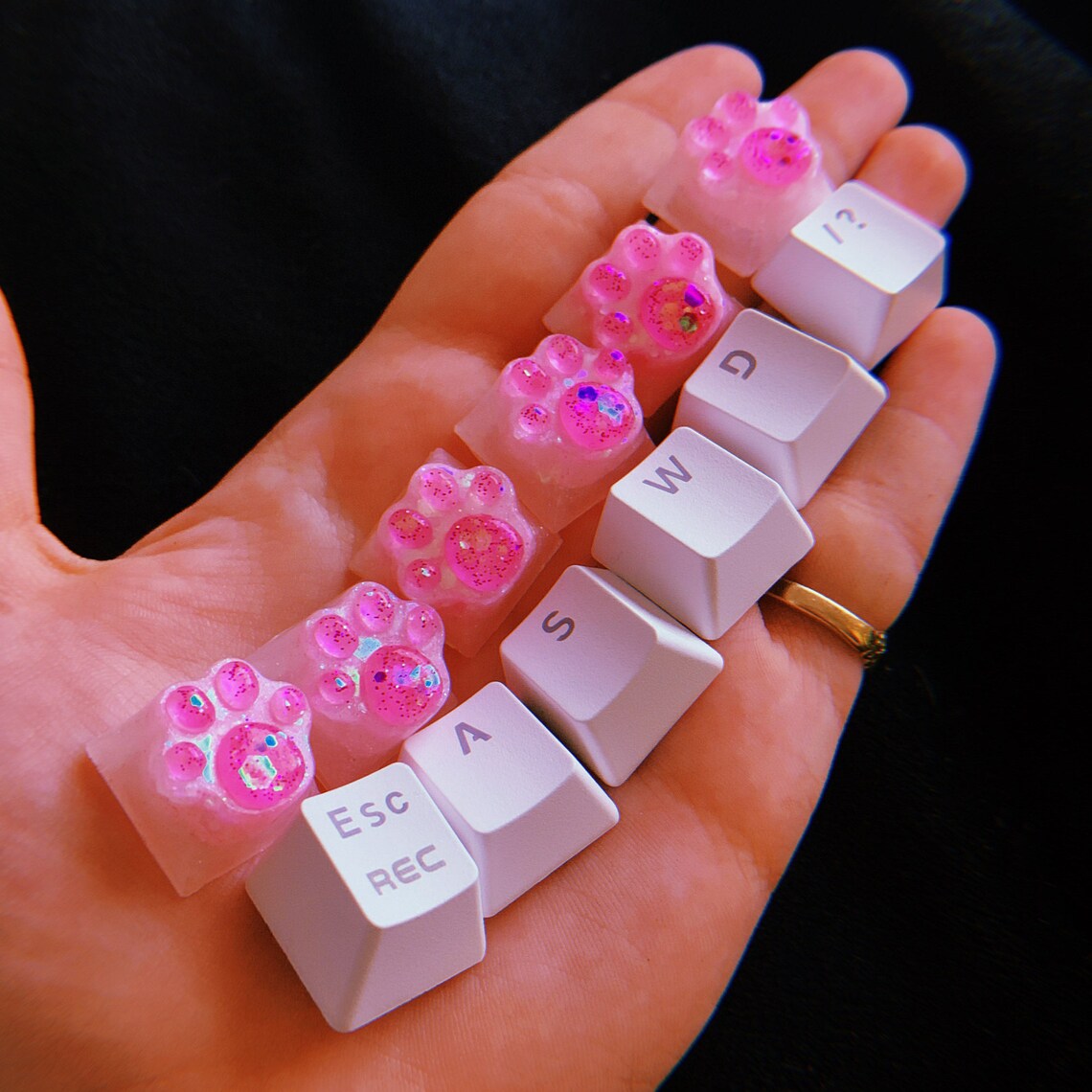 Keycaps Set Cute Pink Glow in the dark resin kitty cat paws Etsy