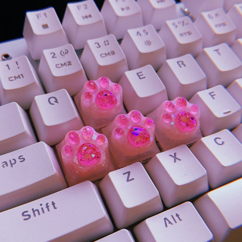 Keycaps Set Cute Pink Glow in the dark resin kitty cat paws | Etsy