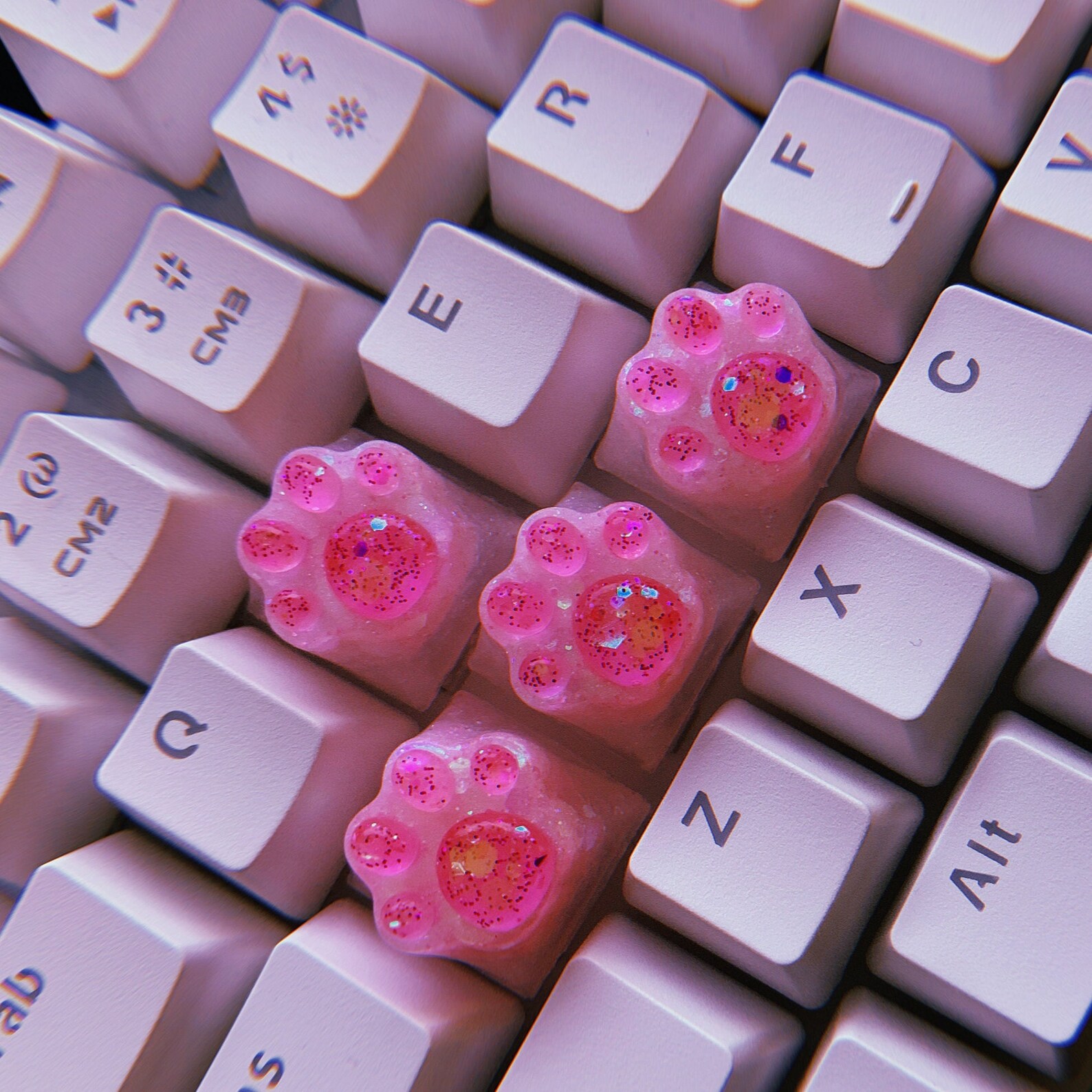 Keycaps Set Cute Pink Glow in the dark resin kitty cat paws Etsy