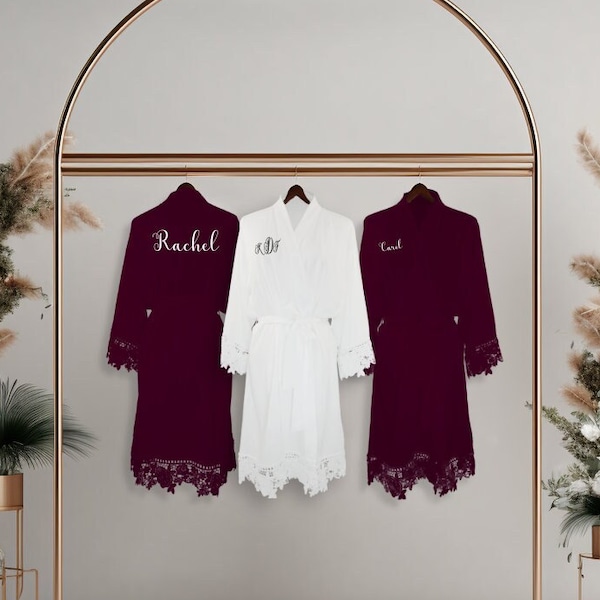 Personalized Cotton Lace Robe Bridesmaid Proposal Bridesmaid Robes Wedding Robes Bridal Party Robes Mother's Day Gift Bride Robe Kimono Robe