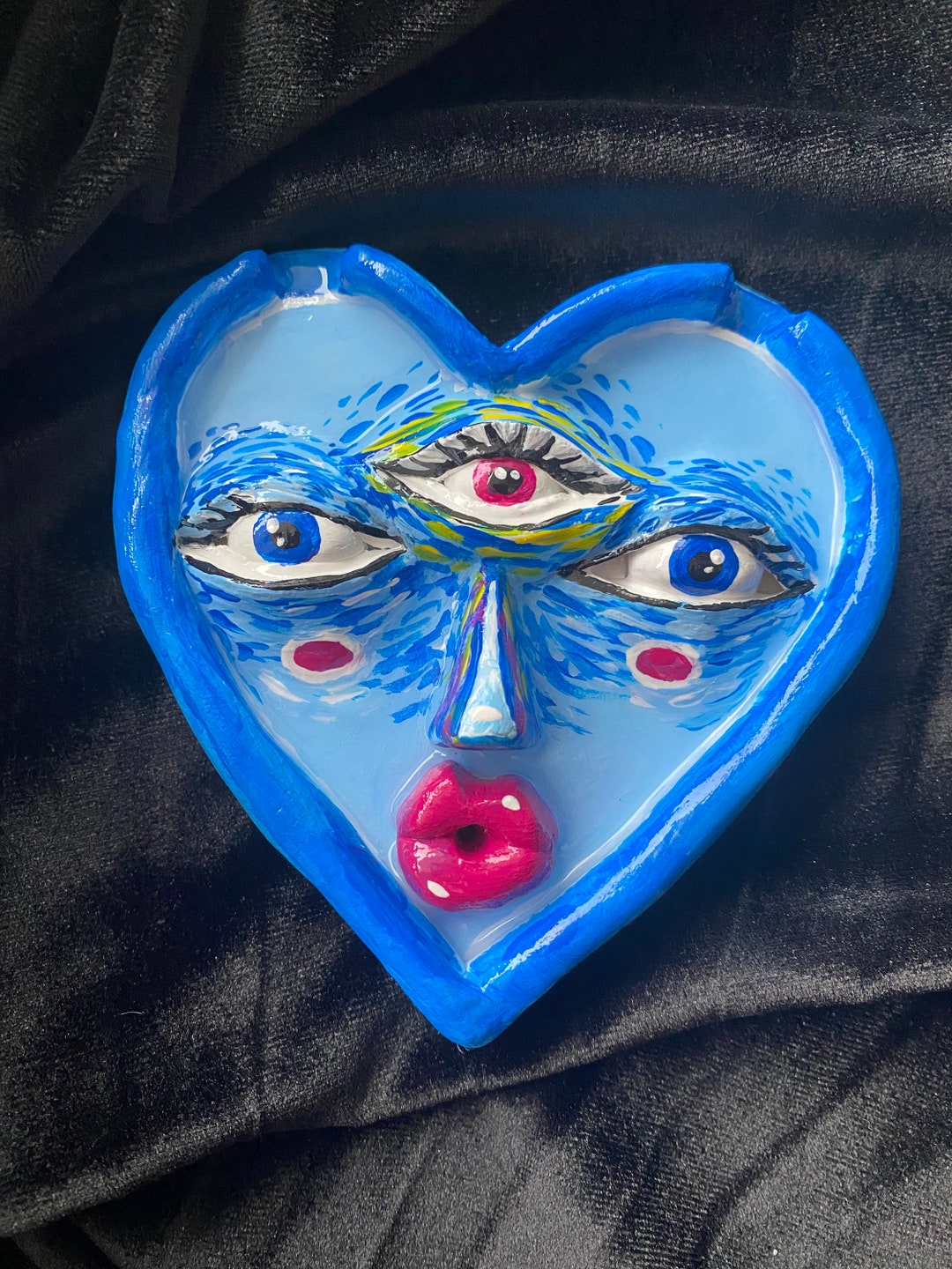 Blue Heart Face Incense Holder / Ashtray Etsy