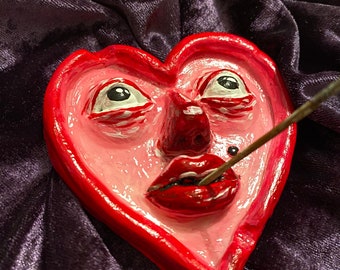 Heart Face Incense Holder / ashtray / handmade