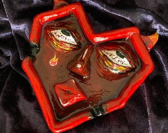 Devil Heart Face Incense Burner / ashtray / handmade