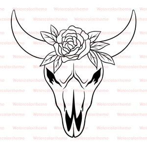 Cow Skull with Flowers svg,Cow Skull svg,Cow skull flowers,Cow Skull Floral cut file,Boho,Longhorn,Buffalo svg,Cow Skull png