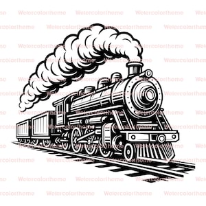 Tren de vapor SVG, locomotora SVG, clipart de locomotora, arte lineal de tren, clipart de motor de vapor, clipart de tren de vapor, arte lineal de tren, arte lineal de locomotora
