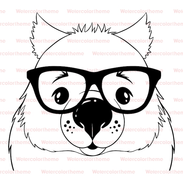 Wombat Svg,Wombat Cut File,Wombat With Glasses,Cute Wombat svg,Wombat Face svg,Wombat Lineart,Wombat silhouette,Animal Face Svg,Wombat png