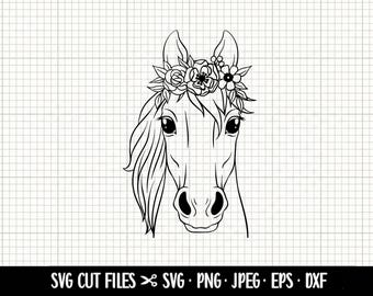 Pferd mit Blumenkrone svg, Pferd mit Blumen svg, Pferdeblumen svg, Blumenpferd cricut, Blumenpferd vektor, Blumenpferd dxf