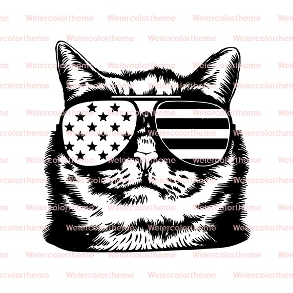 Patriotic Cat SVG,Cool Cat Clipart,Stylish Patriotic Cat svg,USA Flag Cat svg,Fashionable Feline svg,Patriotic Pet svg,Patriotic Kitty svg
