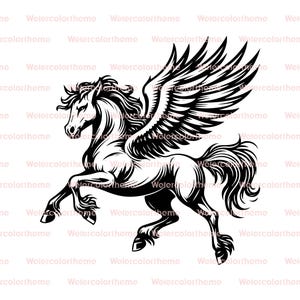 Pegasus SVG, Pegasus Majestic SVG, Pegasus Fantasy SVG, Arte de Linha Pegasus SVG, Silhueta Pegasus SVG, Pegasus Cricut SVG, Arquivo Vetorial Pegasus