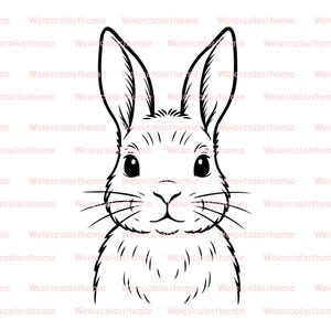ウサギのSVG、かわいいウサギのSVG、ウサギのSVG、ウサギの顔のクリップアート、ウサギの線画、ウサギのアウトラインSVG、イースターバニーSVG