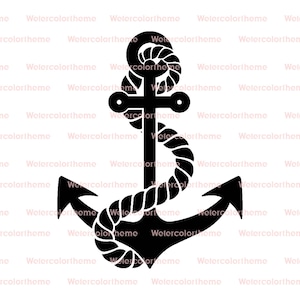 Puede incluir: Un ancla negra con una cuerda envuelta alrededor. El ancla es un símbolo náutico de esperanza y seguridad.
