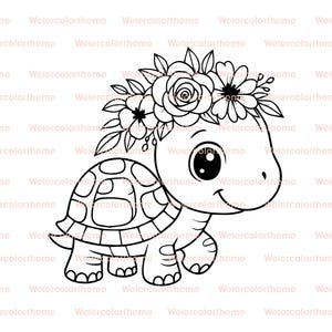 Baby Turtle svg,Turtle Cut File,Turtle With Flower svg,Turtle Lineart,Floral Turtle svg,Turtle Clipart,Turtle svg,Turtle Png
