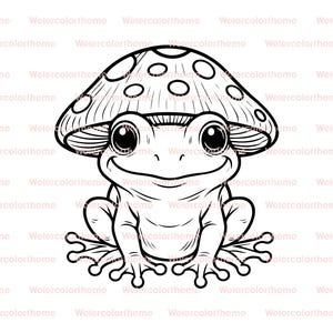 Grenouille sous champignon svg, svg grenouille kawaii, svg grenouille champignon, svg grenouille cottagecore, image clipart de grenouille, grenouille sous champignon svg